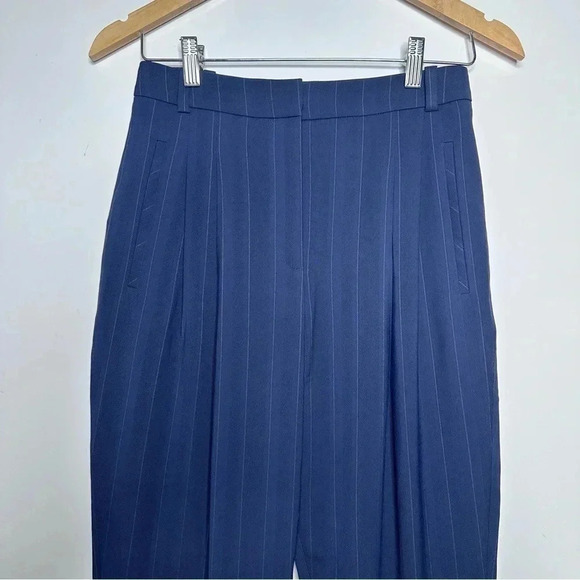 Hugo Boss Navy Pinstripe Ultra High-Rise Pleated Front Tapered Pants Size 2 - Picture 3 of 11